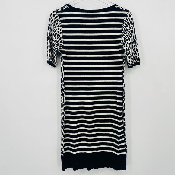 Ann Taylor Size Small Black & White Polka Dot Striped Short Sleeve Sweater Dress - Picture 6 of 8